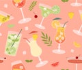 Seamless pattern with cocktails vector concept Royalty Free Stock Photo