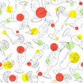 Seamless pattern of cocktails on a white background. Design for a cocktail party. Hand drawing. Illustration.