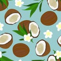 Seamless pattern Coconuts, flower, leaves. Vector stock illustration eps10.