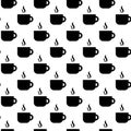Seamless pattern coffe or tea cup black icon