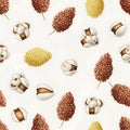 Seamless Pattern with Coffee Beans and Leaves Royalty Free Stock Photo