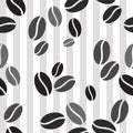 Seamless pattern with coffee beans on Striped background. Repea