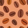 Seamless pattern with coffee beans, vector illustration and background Royalty Free Stock Photo