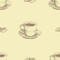 Seamless pattern. Coffee cup and coffee beans. Hand drawn illustration