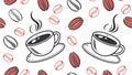 Seamless Pattern of Coffee Cups and Beans Steaming, vector design Generative AI Royalty Free Stock Photo
