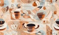 Seamless pattern with coffee cups and saucers. Vector illustration