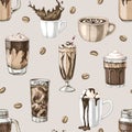 Seamless pattern with coffee dessert drinks