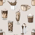 Seamless pattern with coffee dessert drinks