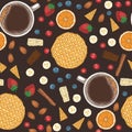 Seamless Pattern. Coffee, Fruits, Sweets