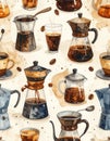 Seamless Pattern of Coffee Making and Drinking Utensils Royalty Free Stock Photo