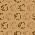 Seamless pattern with coffee mug on a brown background. Illustration of drinking coffee or tea cups. Royalty Free Stock Photo