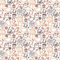 Seamless pattern for coffee theme. Line art draw icons. Royalty Free Stock Photo