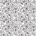 Seamless pattern for coffee theme. Line art draw icons.