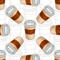 Seamless pattern coffee to go scetch and color
