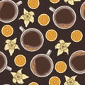 Seamless Pattern with Coffee, Vanilla and Orange Royalty Free Stock Photo