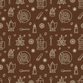 Seamless pattern of coffee, vector background. Repeated brown texture for coffee shop wrapping paper. Cute beverages