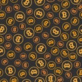 Seamless pattern from coins bitcoin on a black background