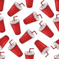 Seamless pattern cola cup scetch and color Royalty Free Stock Photo