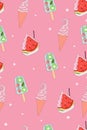 Seamless pattern with cold summer desserts. Vector graphics Royalty Free Stock Photo