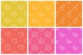 Seamless pattern collection. Color vector background set. Fruit texture group. Sun, leaf, watermelon, pear, tangerine, orange. Royalty Free Stock Photo