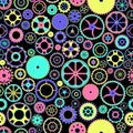 Seamless pattern with collection of gears. Colorful mechanical background.