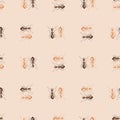 Seamless pattern colony ants on beige background. Vector insects template in flat style for any purpose. Modern animals texture Royalty Free Stock Photo