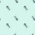 Seamless pattern colony ants on mint background. Vector insects template in flat style for any purpose. Modern animals texture Royalty Free Stock Photo