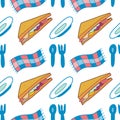 Seamless pattern color drawings of picnic elements