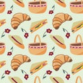 Seamless pattern color drawings of picnic elements