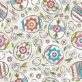 Seamless pattern with color easter eggs, flowers and chicks.Ide Royalty Free Stock Photo