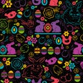 Seamless pattern with color easter eggs, rabbit, flowers , rabbits Royalty Free Stock Photo