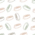 Seamless pattern color hot dog scetch Royalty Free Stock Photo