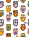 Seamless Pattern with Color Owls