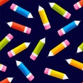 Seamless pattern with color pencils on black background. Vector