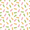 Seamless pattern with color pencils. Hand drawn vector illustration with cryons, paints, palette, brush. Back to school.