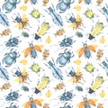 Seamless pattern with colored bugs Royalty Free Stock Photo