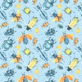 Seamless pattern with colored bugs Royalty Free Stock Photo