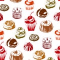 Seamless pattern with colored cakes.