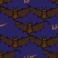 Seamless pattern with colored cartoon bat