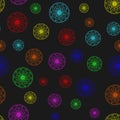 Seamless pattern from colored circles on a dark background. Royalty Free Stock Photo