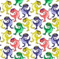 Seamless pattern with colored dinosaurs.