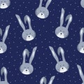 Seamless pattern of colored forest Hare head. Background wallpaper for printing. Children cartoon characters