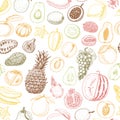 Seamless pattern with colored fruits on white background Royalty Free Stock Photo