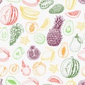 Seamless pattern with colored fruits on white background Royalty Free Stock Photo