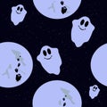 Seamless pattern with colored funny ghosts in the moonlight Royalty Free Stock Photo