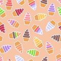 Seamless pattern. Colored Ice cream background. Ice creams on a cream background.