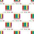 Seamless pattern of colored pencils on white background. Back to school inscription. Royalty Free Stock Photo