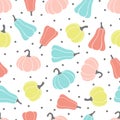 Seamless pattern with colored pumpkins on white