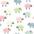 Seamless pattern with colored sheeps