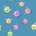 Seamless pattern with colored smiling eggs